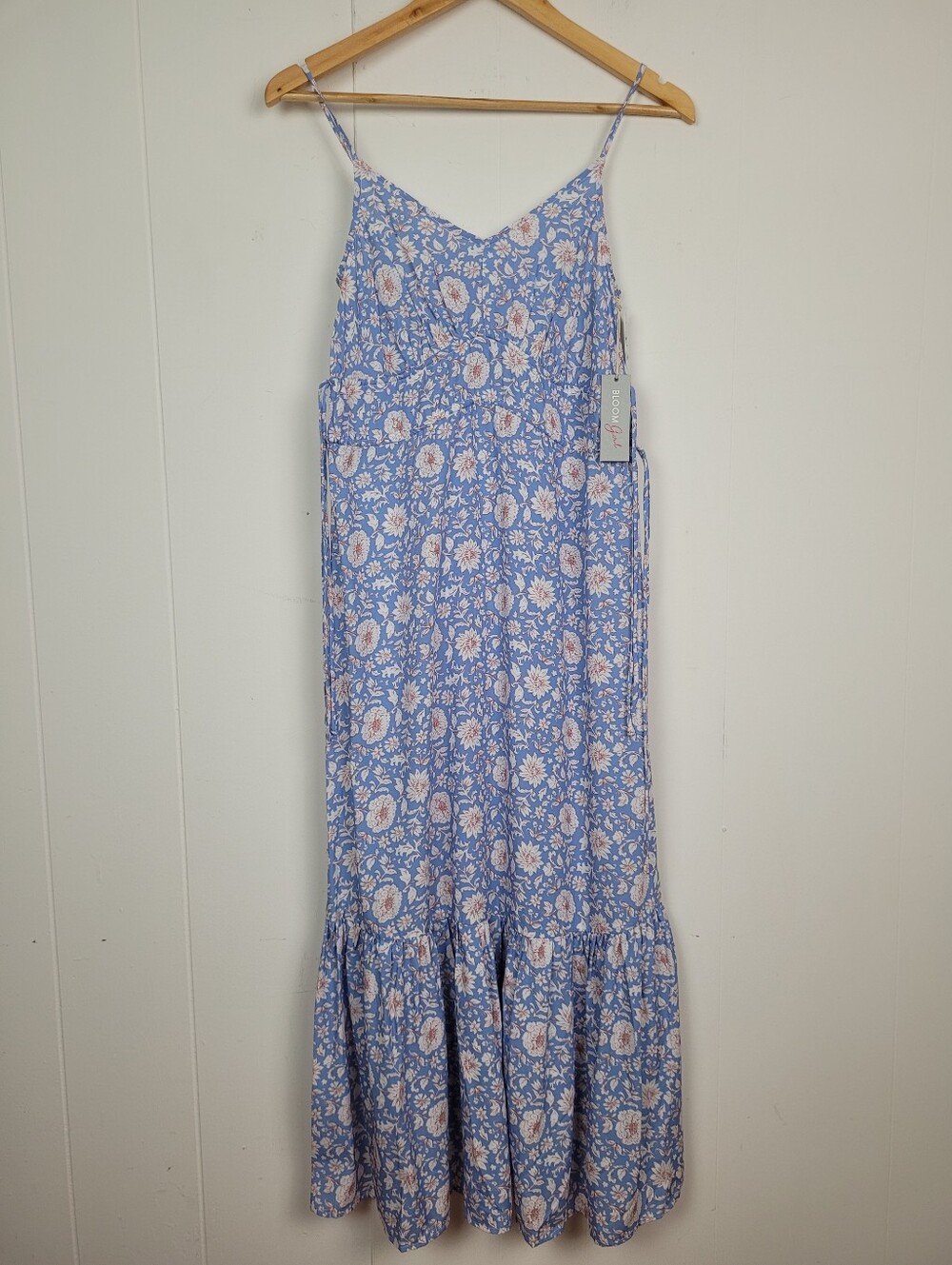 Bloom Girl XS Blue Floral Tie-Waist Maxi Dress